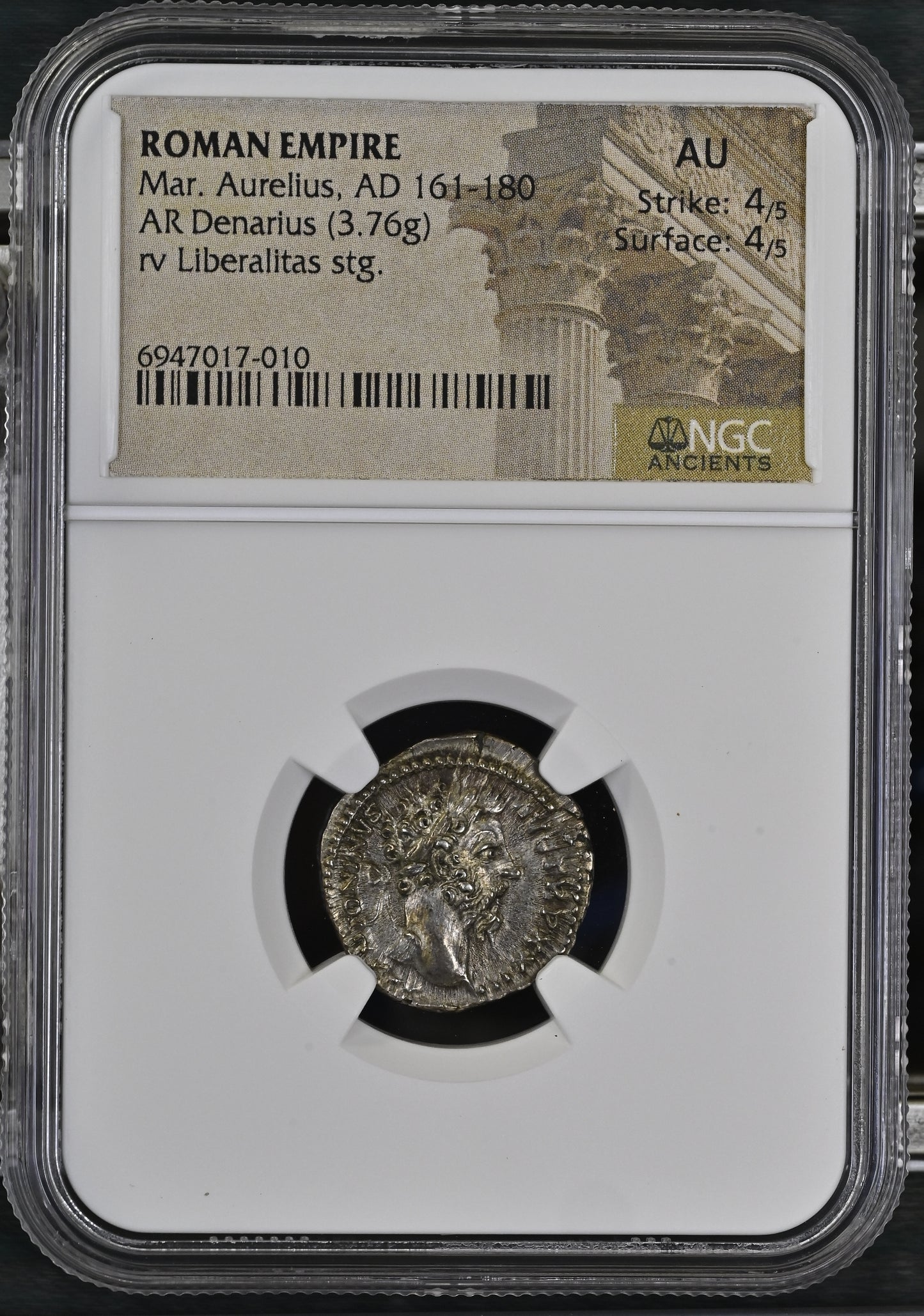 Roman Empire - Marcus Aurelius - Silver Denarius - NGC AU - RIC:206