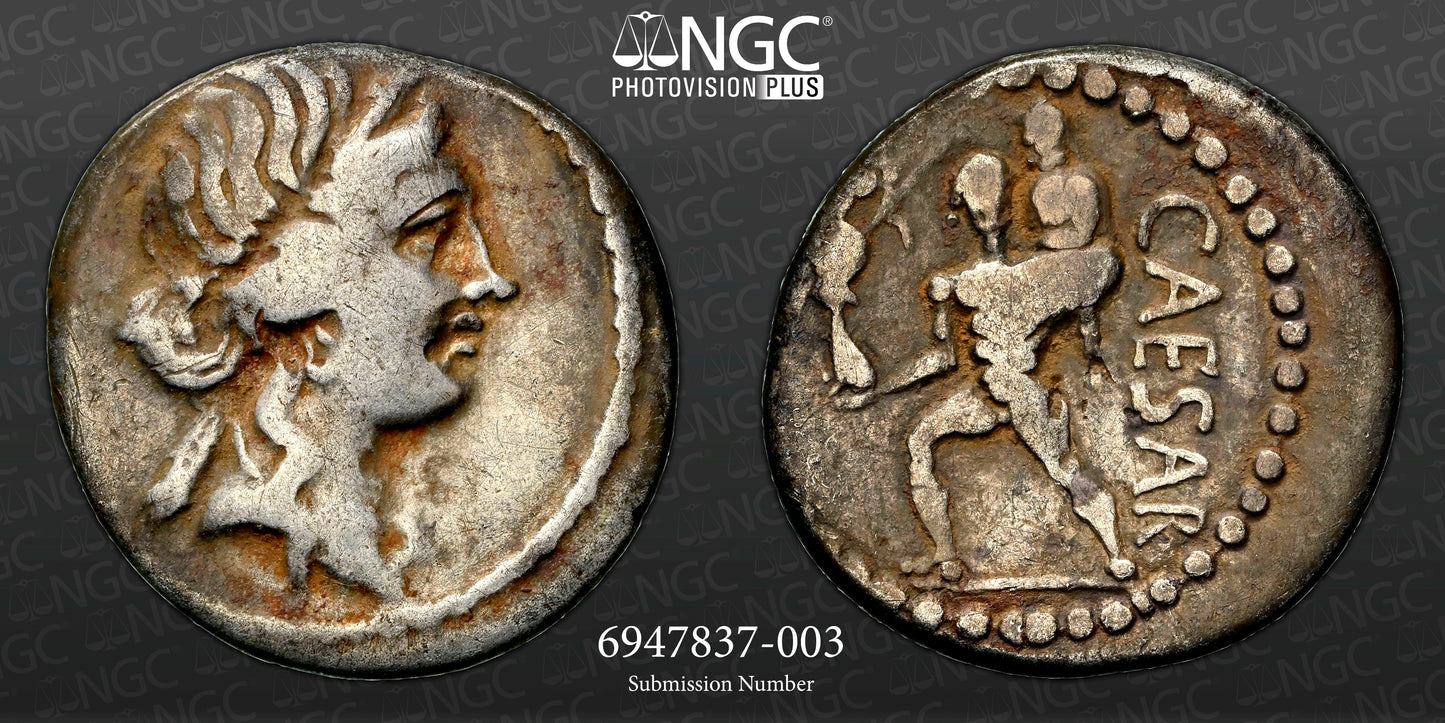 Roman Imperatorial - Julius Caesar - Silver Denarius - NGC F - Crawf. 458/1