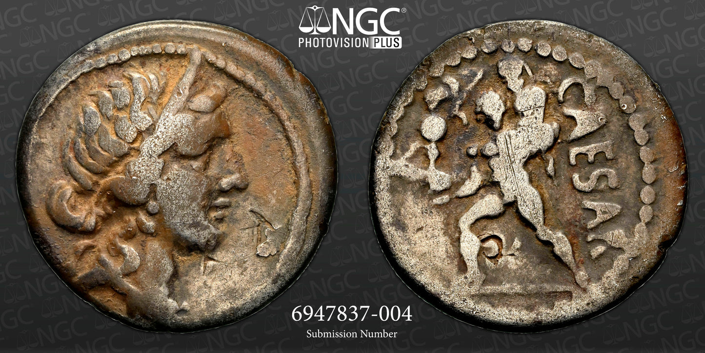 Roman Imperatorial - Julius Caesar - Silver Denarius - NGC F - Crawf. 458/1
