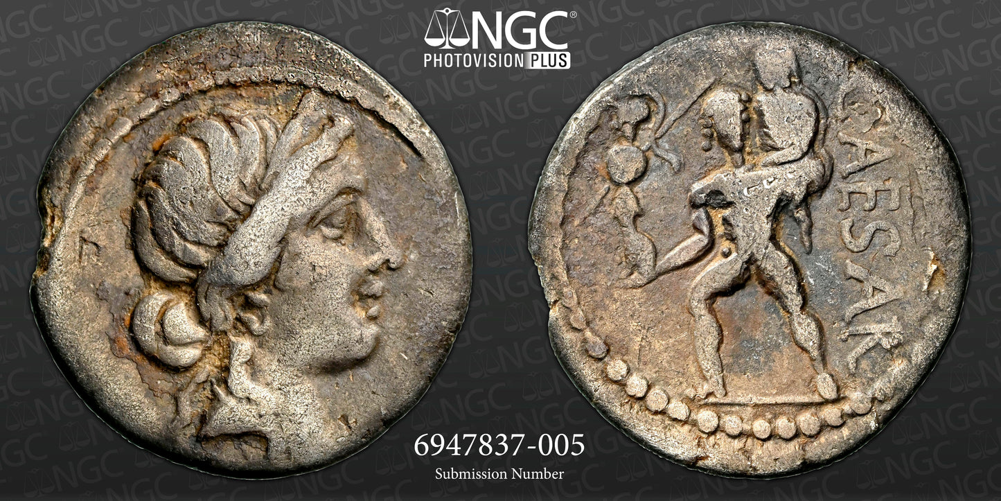 Roman Imperatorial - Julius Caesar - Silver Denarius - NGC F - Crawf. 458/1