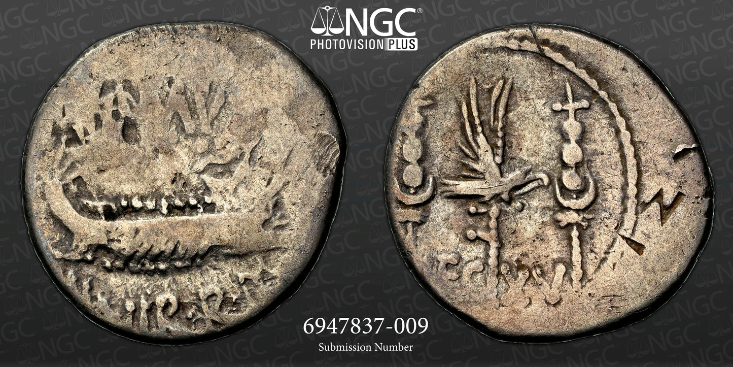 Roman Imperatorial - Marc Antony - Silver Denarius - NGC F - Crawf. 544/30