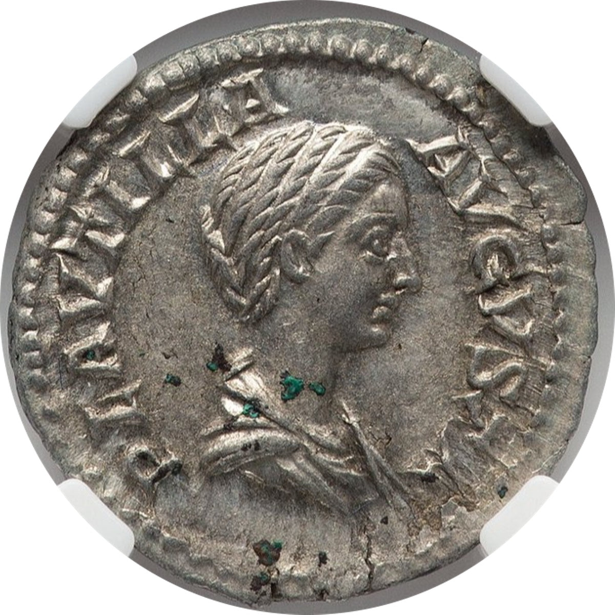 Roman Empire - Plautilla - Silver Denarius - NGC Ch XF