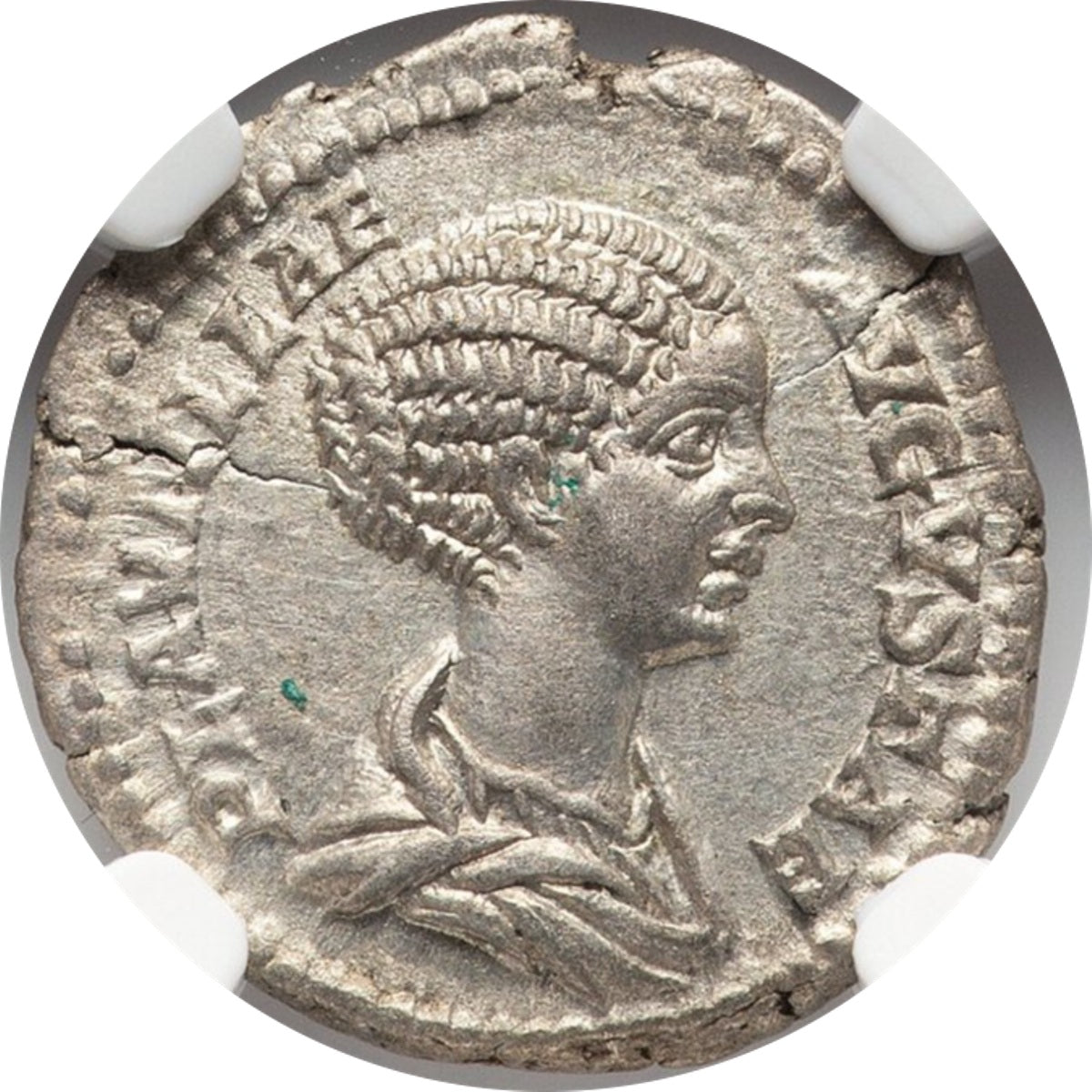 Roman Empire - Plautilla - Silver Denarius - NGC Ch XF