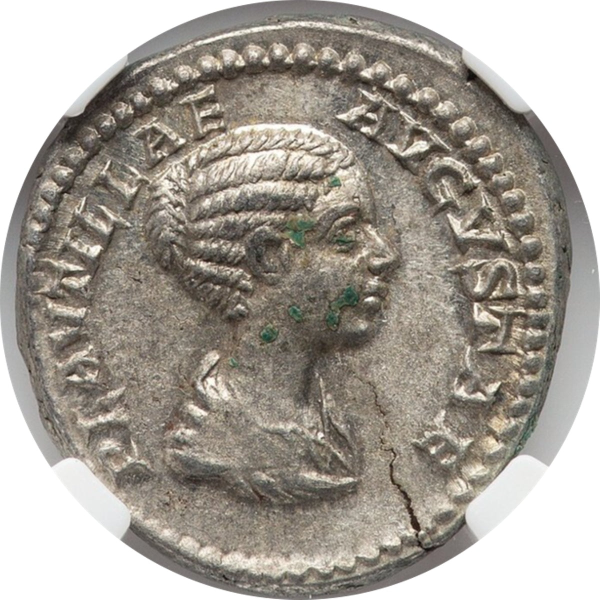 Roman Empire - Plautilla - Silver Denarius - NGC Ch XF