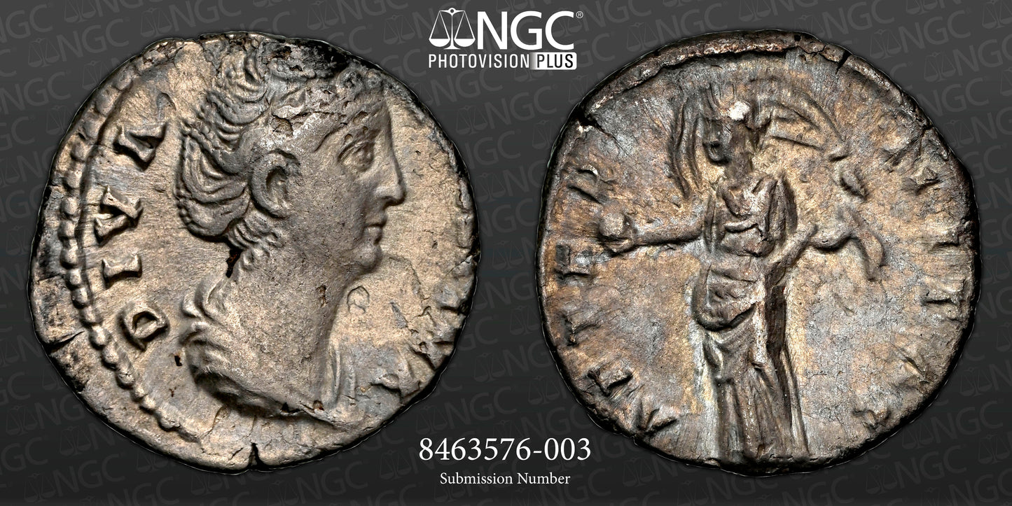 Roman Empire - Faustina I - Silver Denarius - NGC Ch VF - RIC:350a