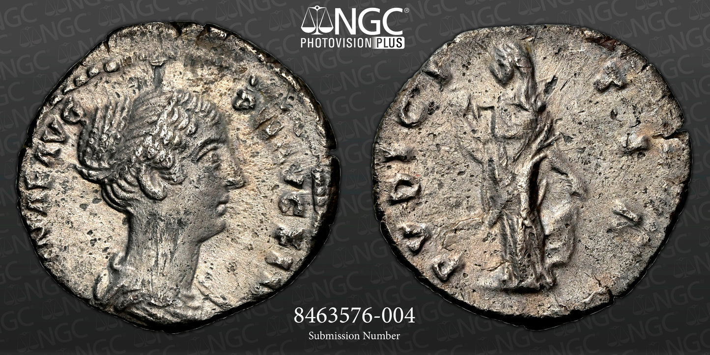 Roman Empire - Faustina II - Silver Denarius - NGC AU - RIC:507b