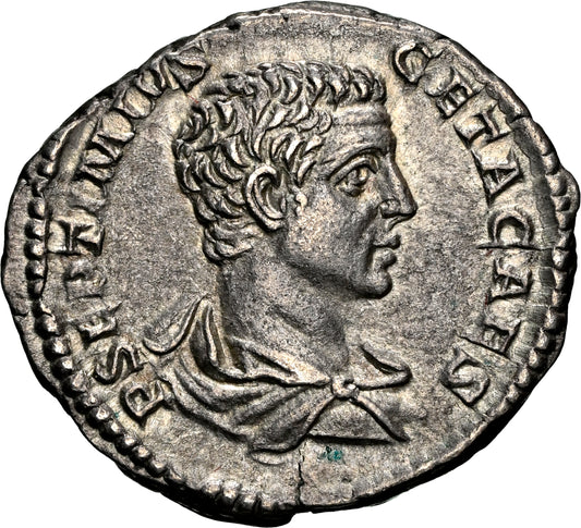 Roman Empire - Geta - Silver Denarius - NGC Ch XF - RIC:51