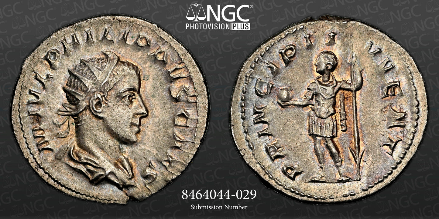 Roman Empire - Philip II - Silver Double-Denarius - NGC Ch AU - RIC:218d