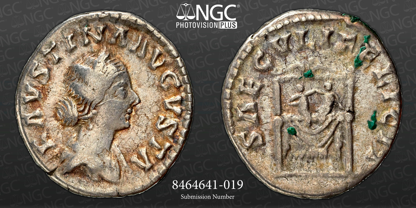 Roman Empire - Faustina II - Silver Denarius - NGC Ch F - RIC:712