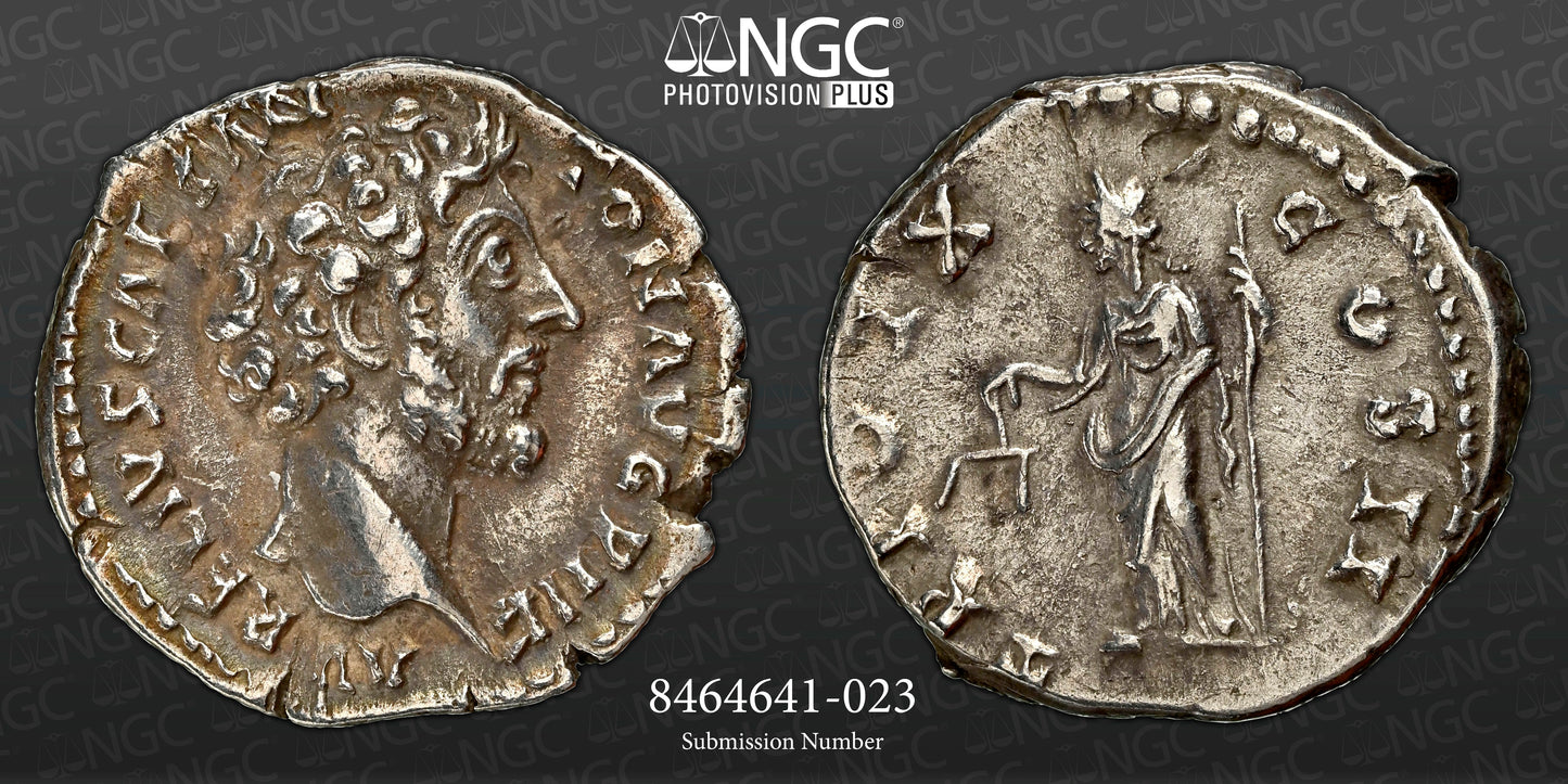 Roman Empire - Marcus Aurelius - Silver Denarius - NGC XF - RIC:466a