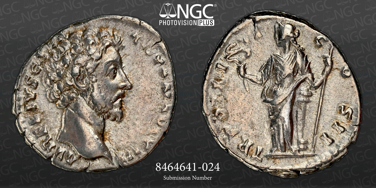 Roman Empire - Marcus Aurelius - Silver Denarius - NGC Ch VF - RIC:475a