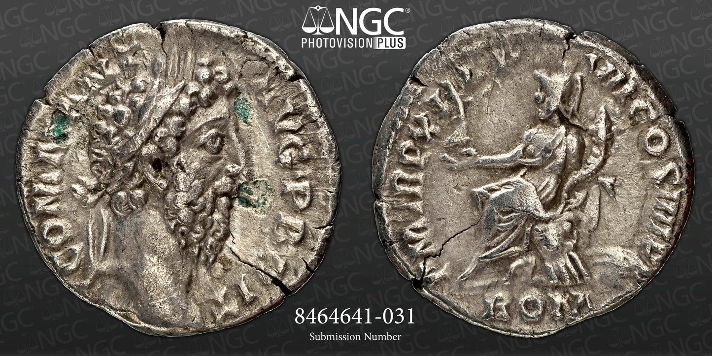 Roman Empire - Commodus - Silver Denarius - NGC Ch VF - RIC:112