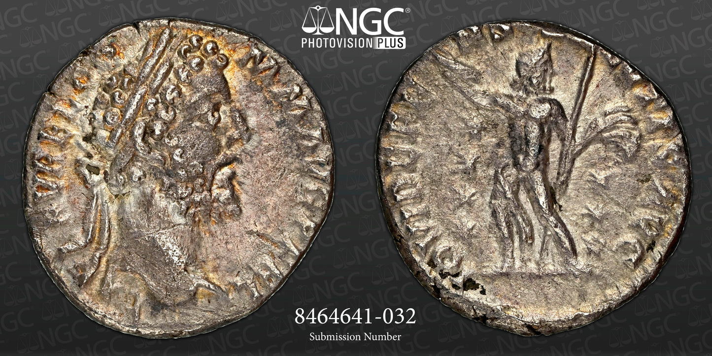 Roman Empire - Commodus - Silver Denarius - NGC Ch XF - RIC:256
