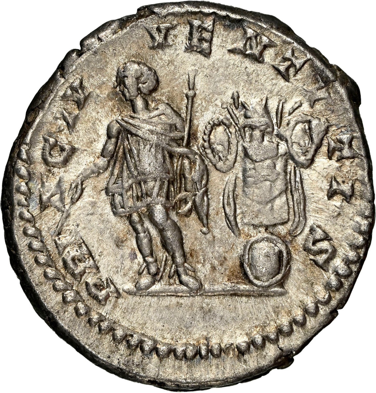 Roman Empire - Geta - Silver Denarius - NGC Ch XF - RIC:185