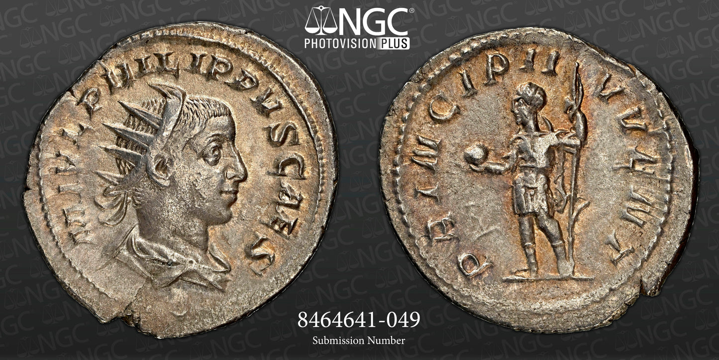 Roman Empire - Philip II - Silver Double-Denarius - NGC Ch XF - RIC:218d