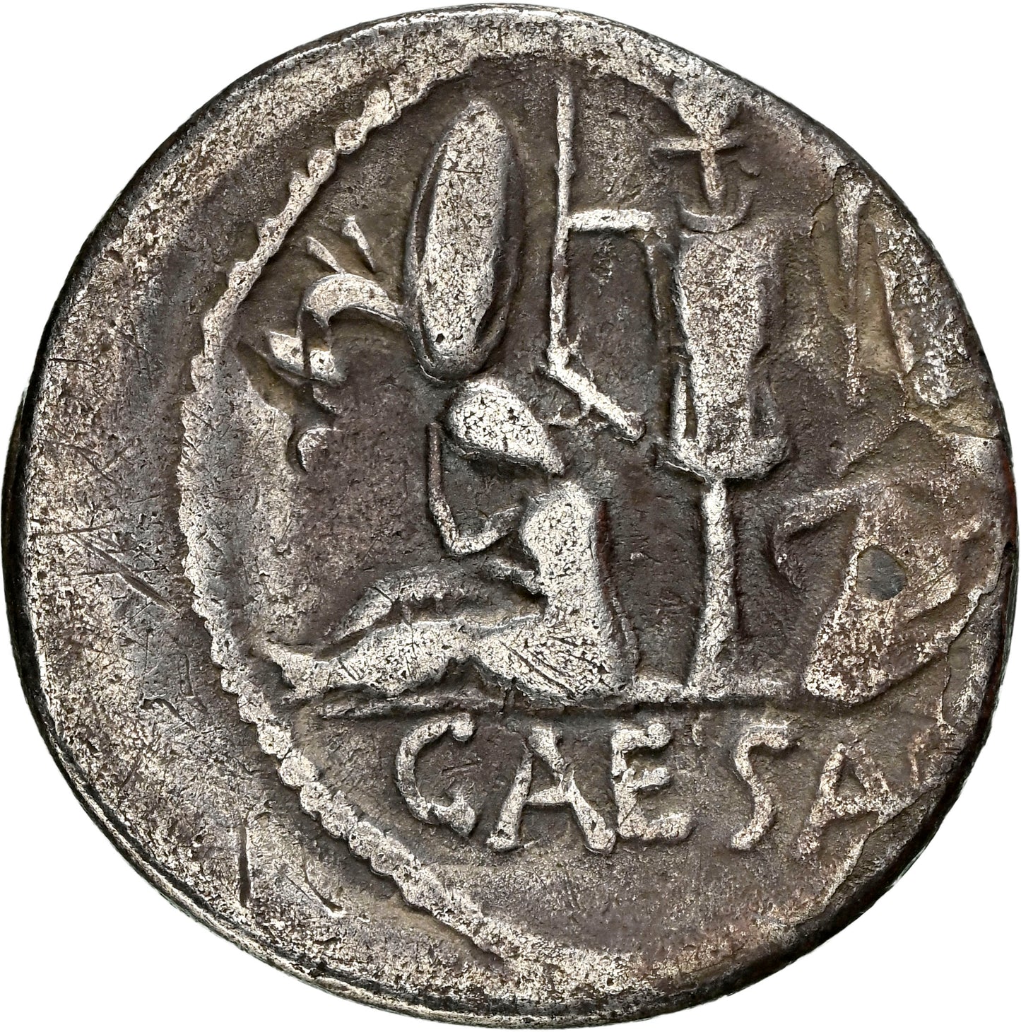 Roman Imperatorial - Julius Caesar - Silver Denarius - NGC VG - Crawf. 468/1