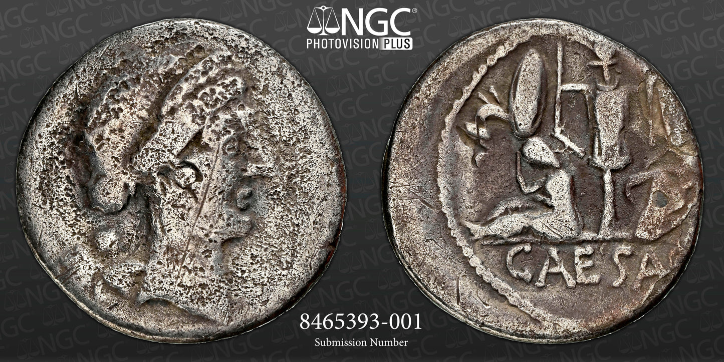 Roman Imperatorial - Julius Caesar - Silver Denarius - NGC VG - Crawf. 468/1
