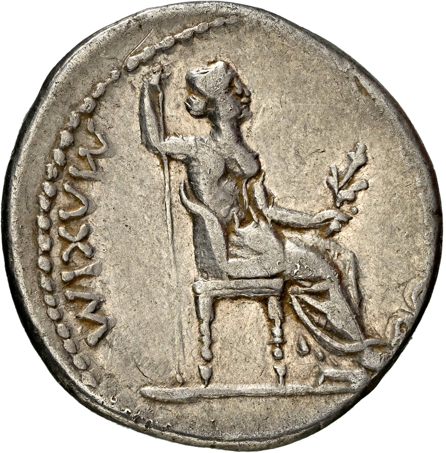 Roman Empire - Tiberius - Silver Denarius - NGC Ch VF - RIC:30