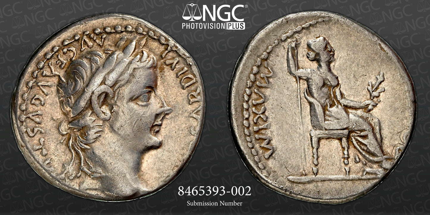 Roman Empire - Tiberius - Silver Denarius - NGC Ch VF - RIC:30