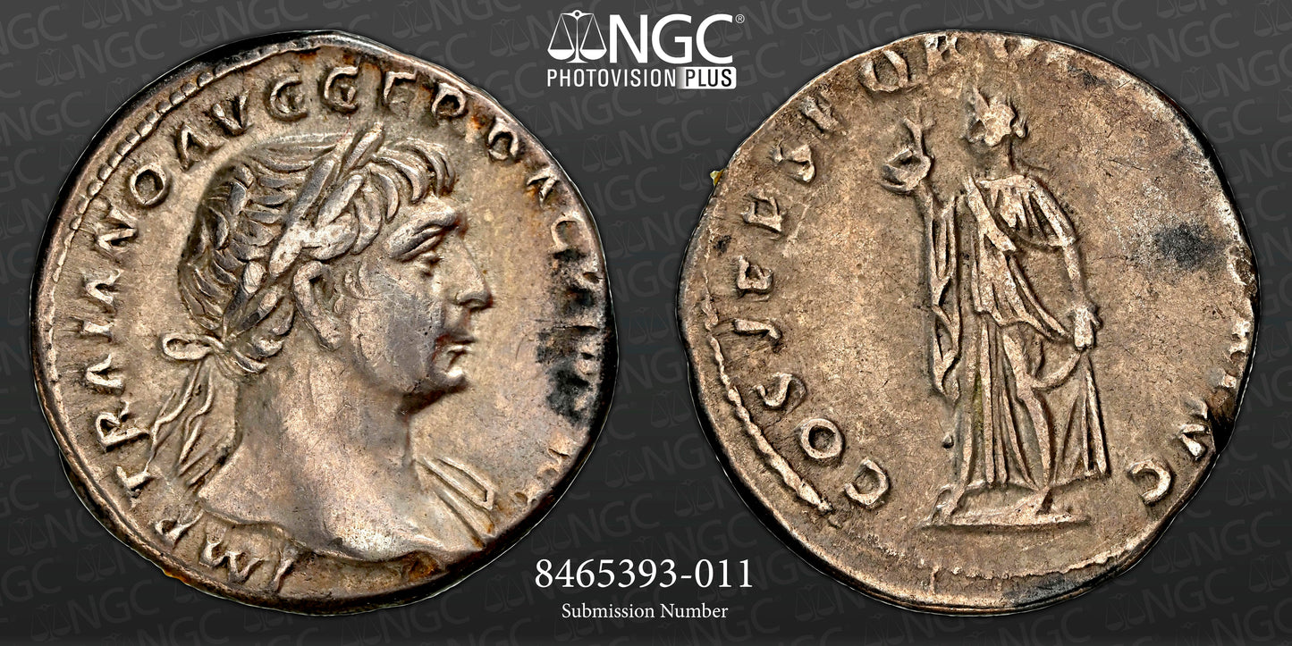 Roman Empire - Trajan - Silver Denarius - NGC Ch VF - RIC:127