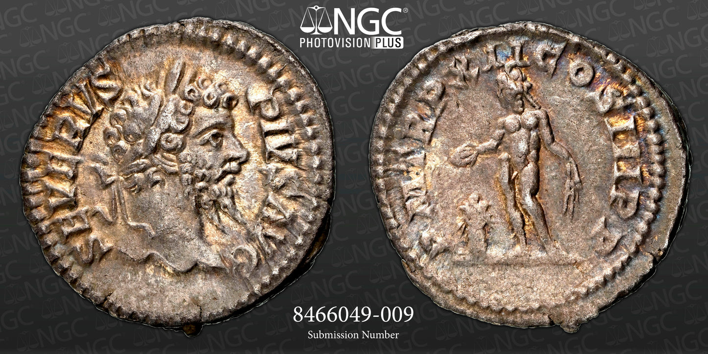 Roman Empire - Septimius Severus - Silver Denarius - NGC Ch XF - RIC:195
