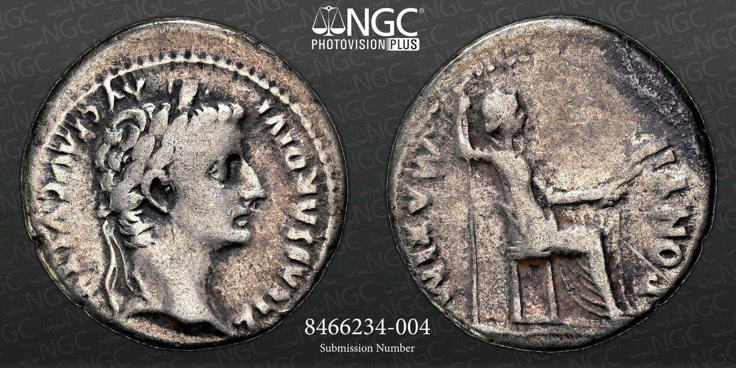 Roman Empire - Tiberius - Silver Denarius - NGC F - RIC:26