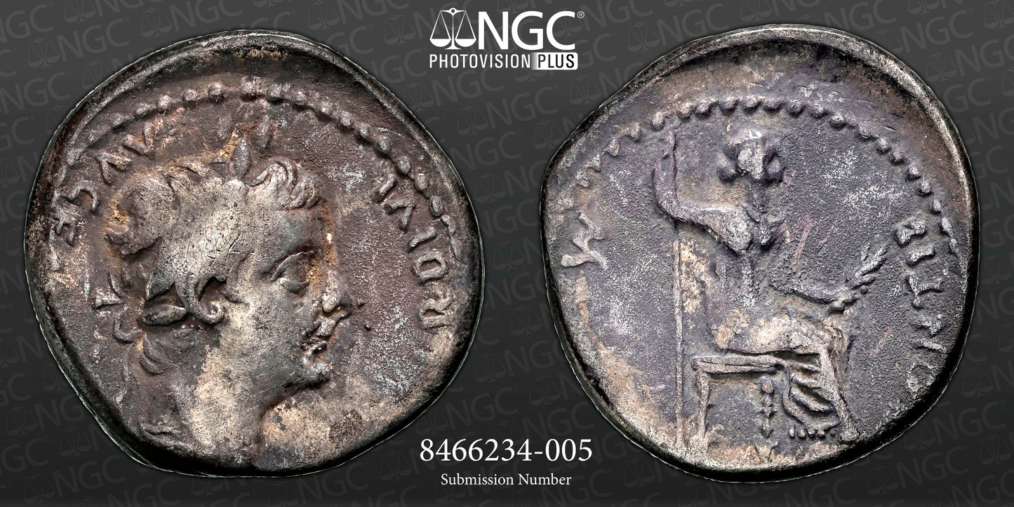 Roman Empire - Tiberius - Silver Denarius - NGC F - RIC:30