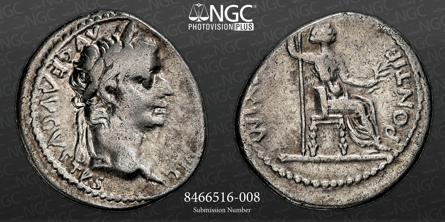 Roman Empire - Tiberius - Silver Denarius - NGC Ch F - RIC:30