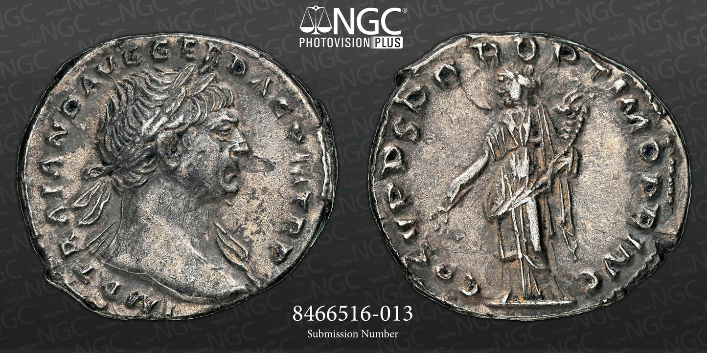 Roman Empire - Trajan - Silver Denarius - NGC Ch XF - RIC:121