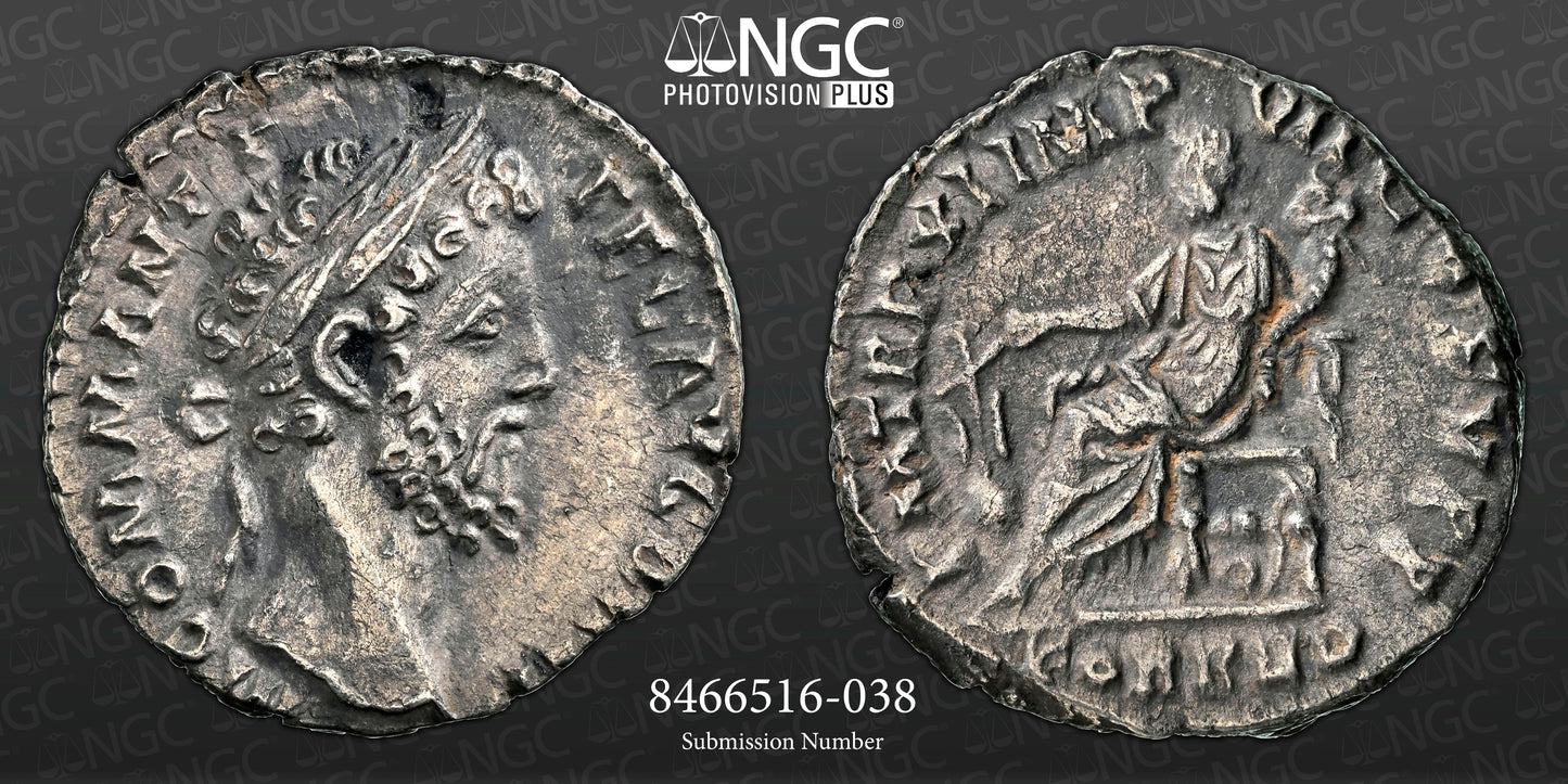 Roman Empire - Commodus - Silver Denarius - NGC Ch XF - RIC:131
