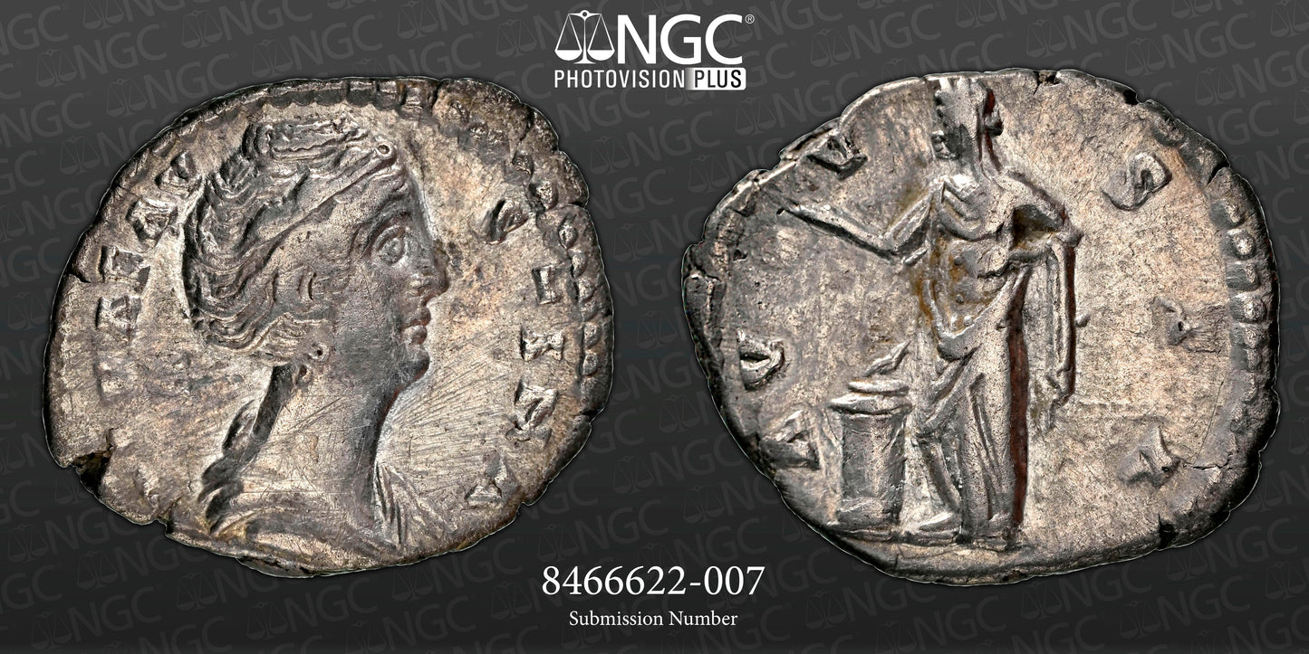 Roman Empire - Faustina I - Silver Denarius - NGC Ch VF - RIC:374