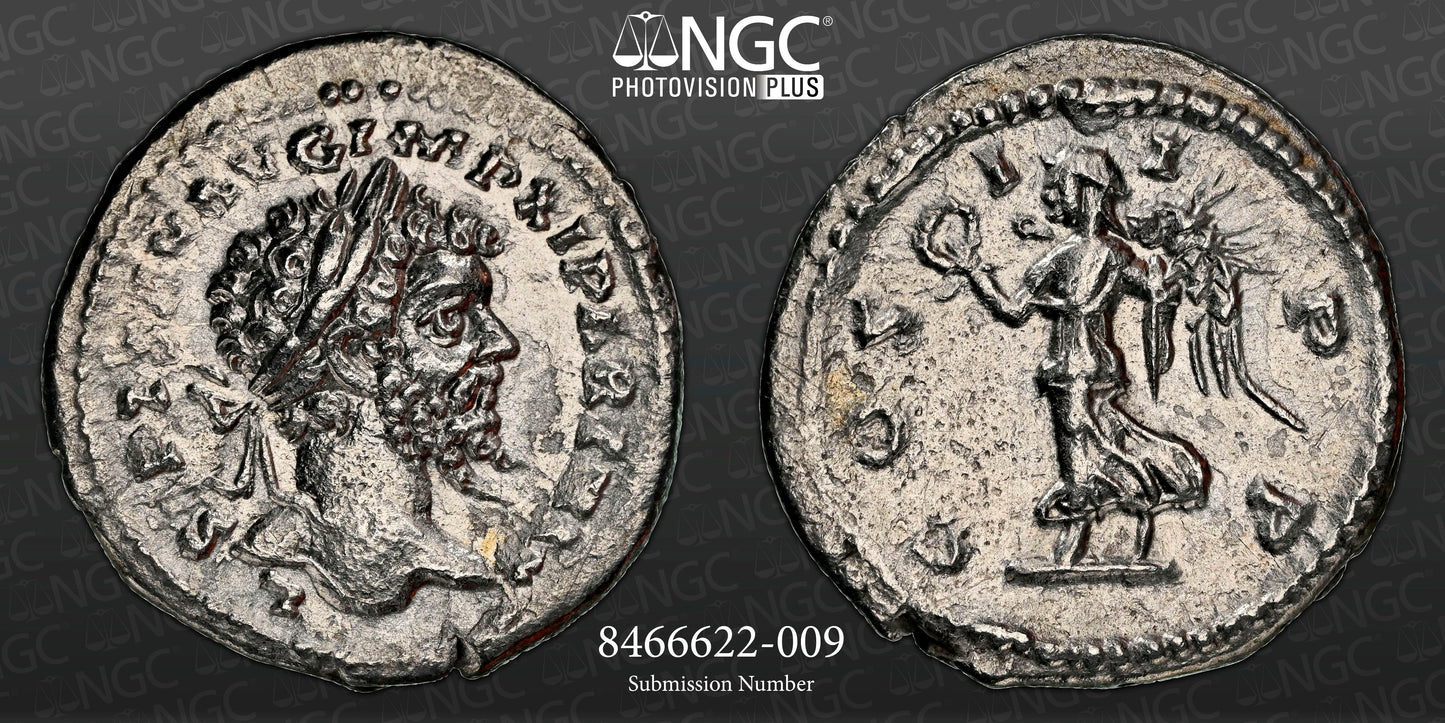Roman Empire - Septimius Severus - Silver Denarius - NGC AU - RIC:503a