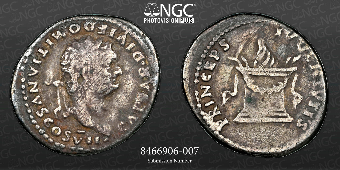 Roman Empire - Domitian - Silver Denarius - NGC F - RIC:266