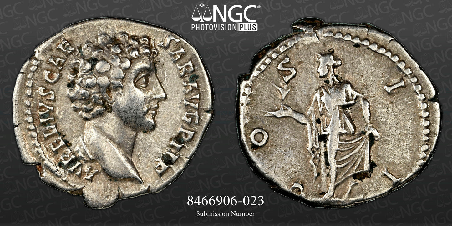 Roman Empire - Marcus Aurelius - Silver Denarius - NGC Ch VF - RIC:431