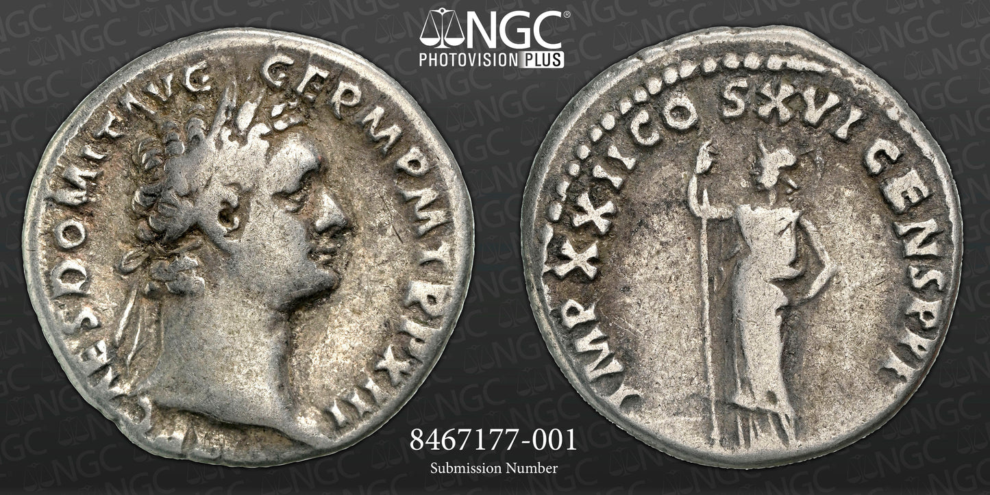 Roman Empire - Domitian - Silver Denarius - NGC Ch F - RIC:764