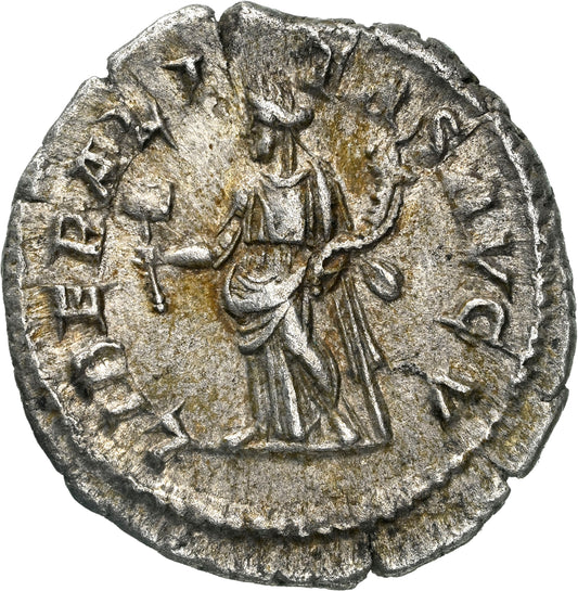 Roman Empire - Geta - Silver Denarius - NGC Ch XF - RIC:88