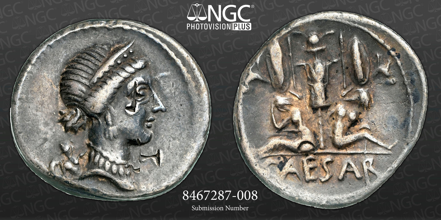 Roman Imperatorial - Julius Caesar - Silver Denarius - NGC Ch VF - Crawf. 468/1