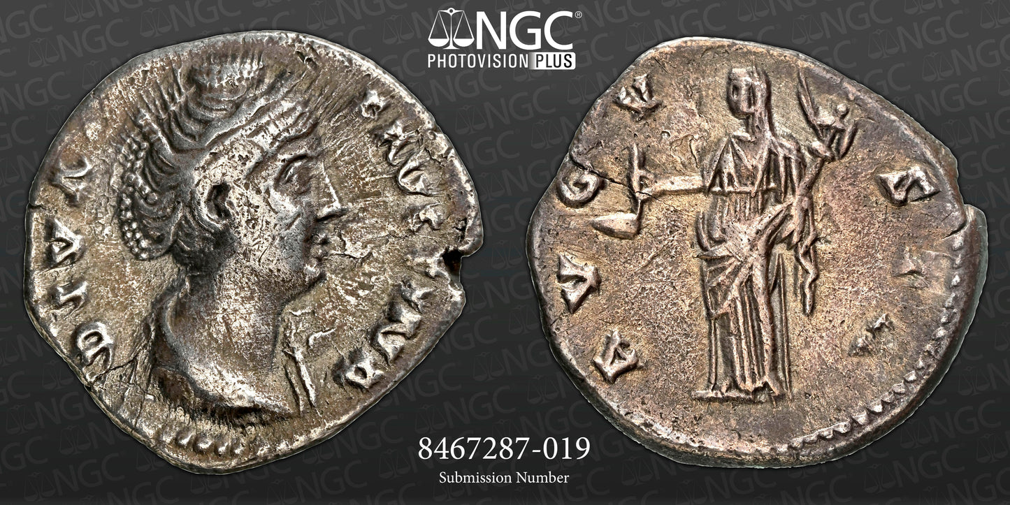 Roman Empire - Faustina I - Silver Denarius - NGC Ch VF - RIC:368