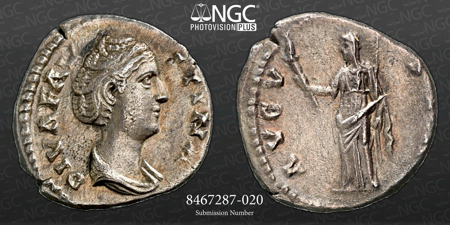 Roman Empire - Faustina I - Silver Denarius - NGC Ch XF - RIC:356a