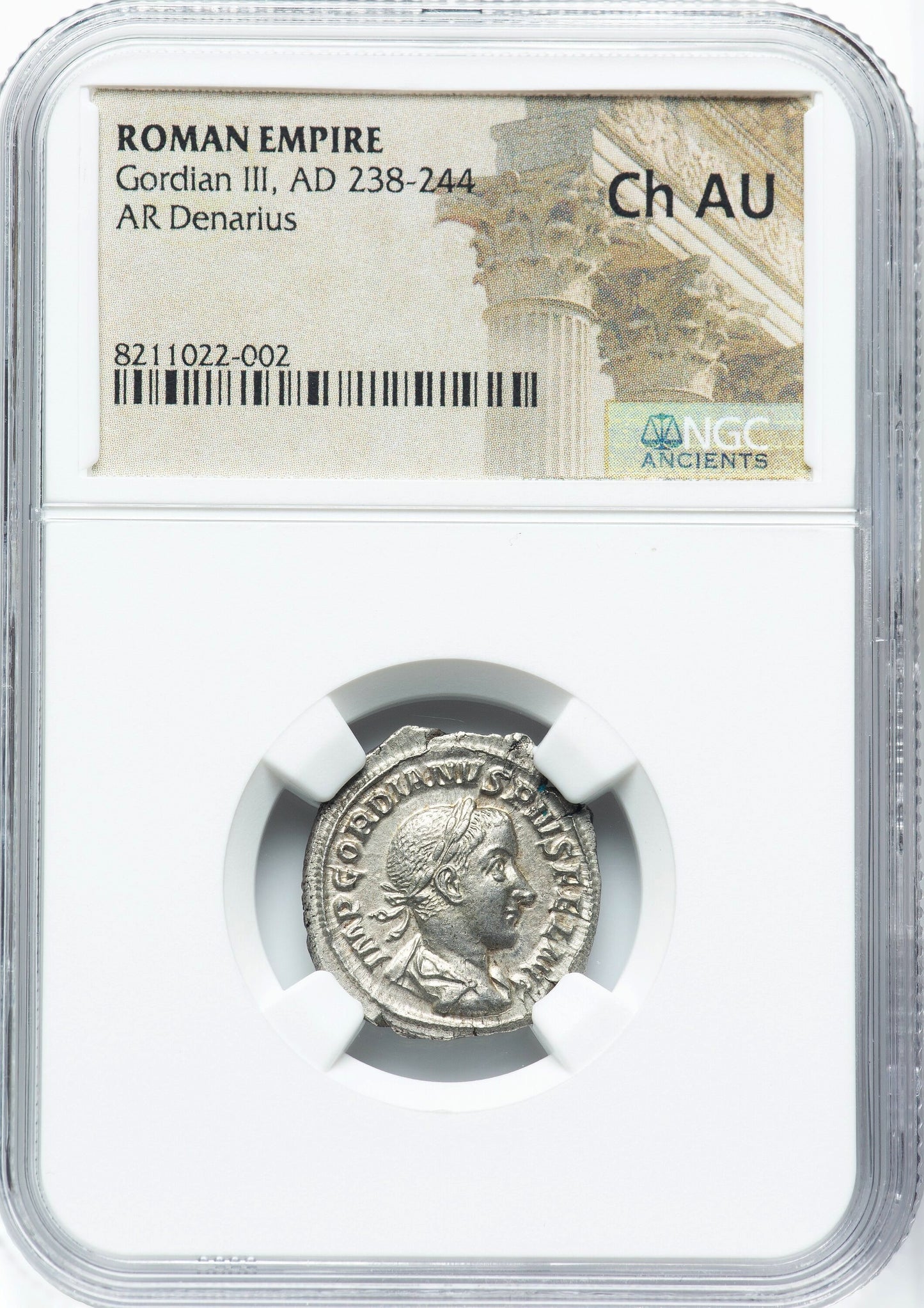 Roman Empire - Gordian III - Silver Denarius - NGC Ch AU - RIC:130
