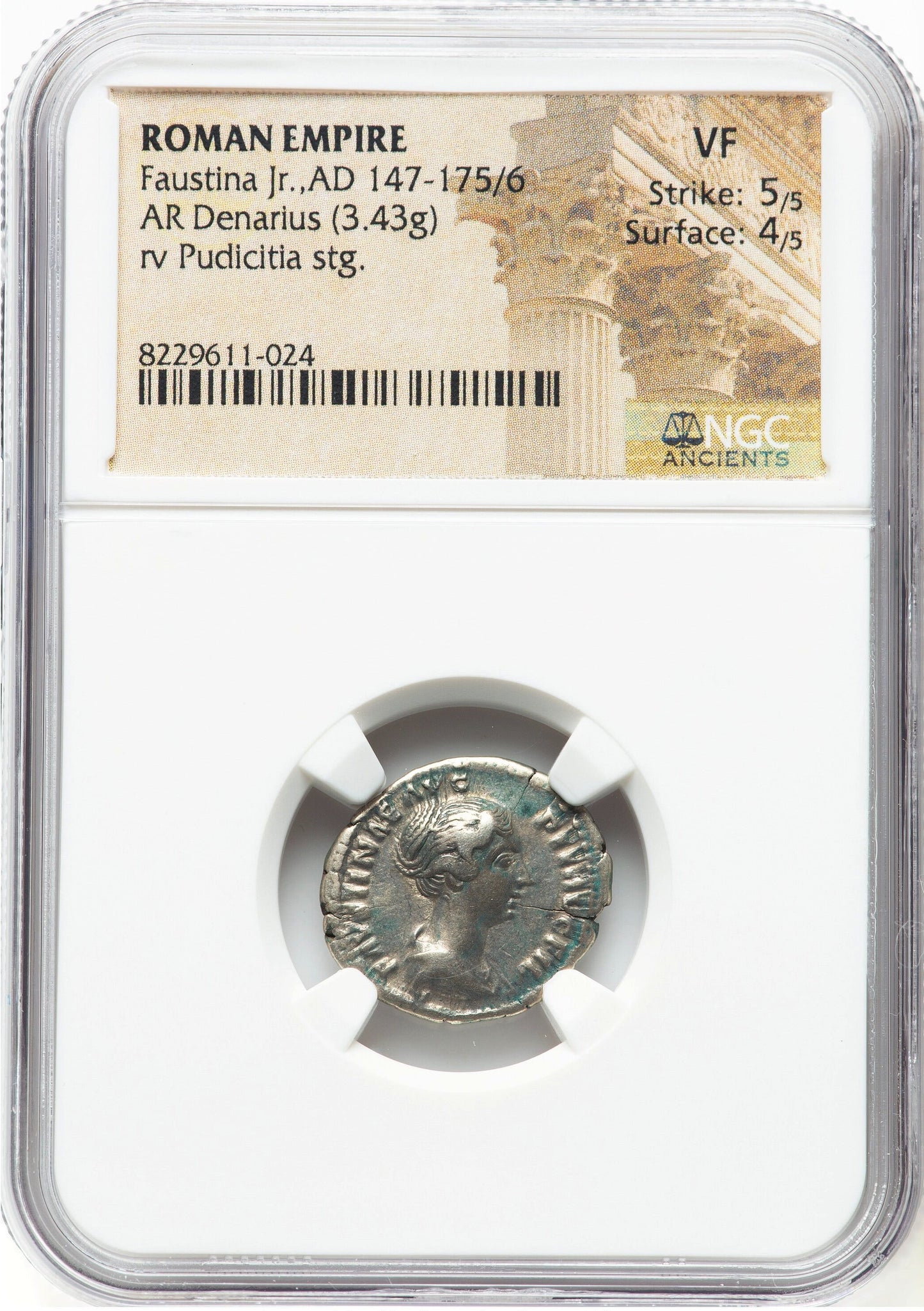 Roman Empire - Faustina II - Silver Denarius - NGC VF