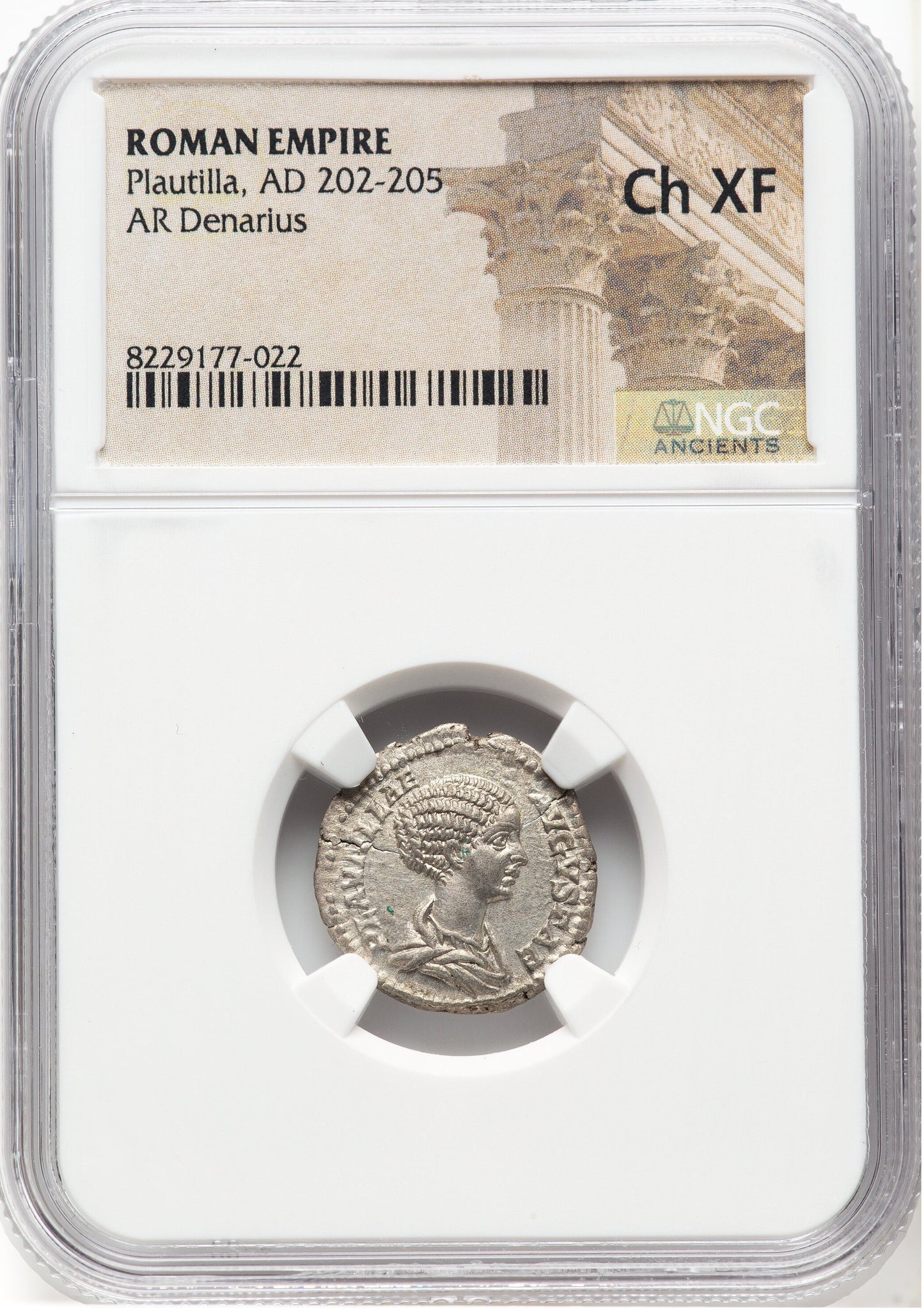 Roman Empire - Plautilla - Silver Denarius - NGC Ch XF