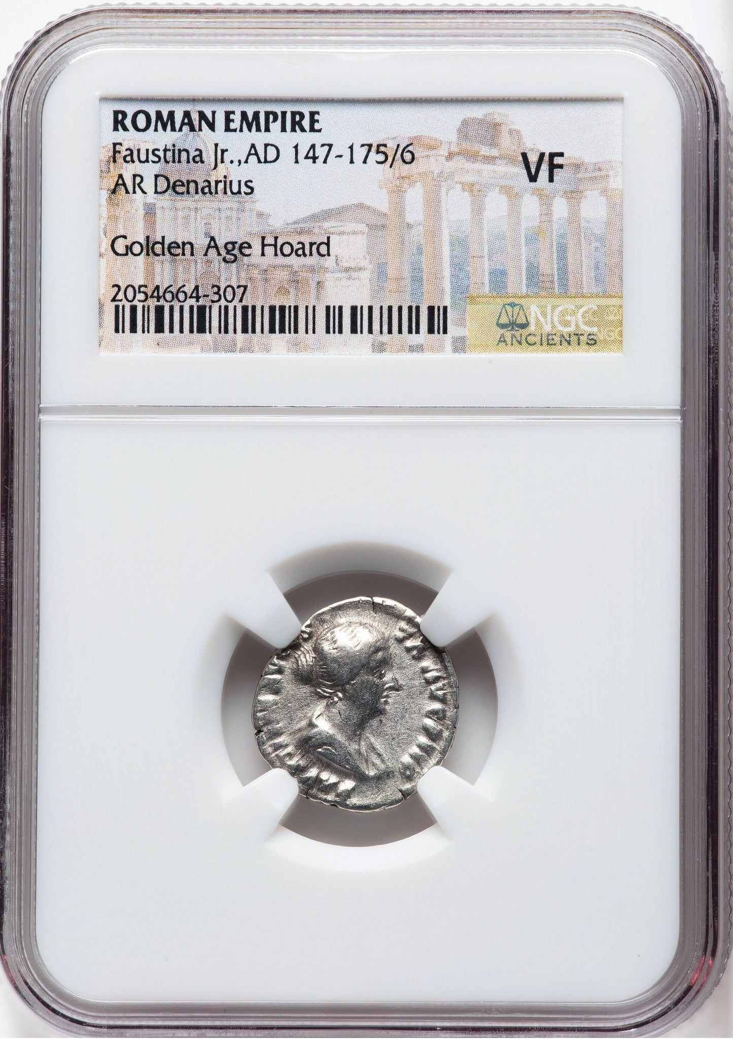 Roman Empire - Faustina II - Silver Denarius - NGC VF - RIC:508a - Golden Age Hoard