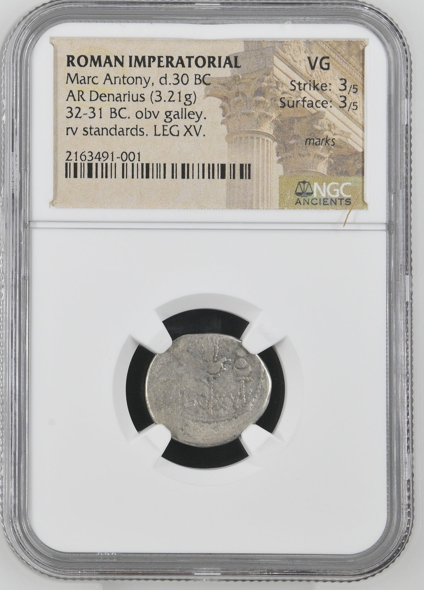 Roman Imperatorial - Marc Antony - Silver Denarius - NGC VG - Crawf. 544/30