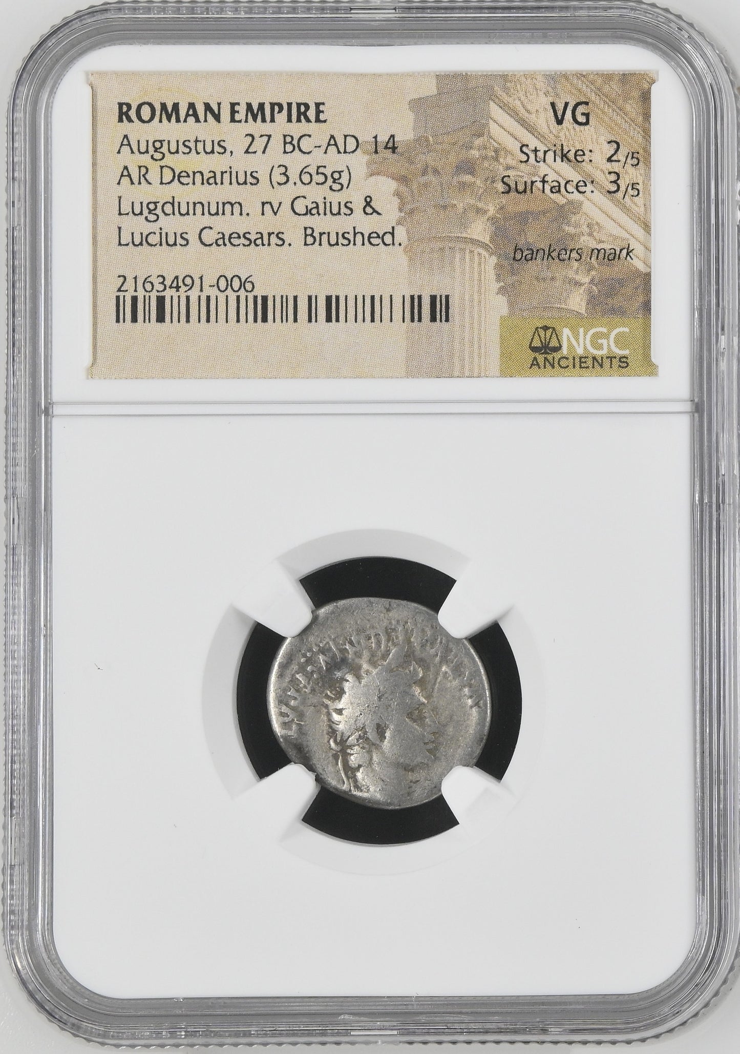 Roman Empire - Augustus - Silver Denarius - NGC VG - RIC:210