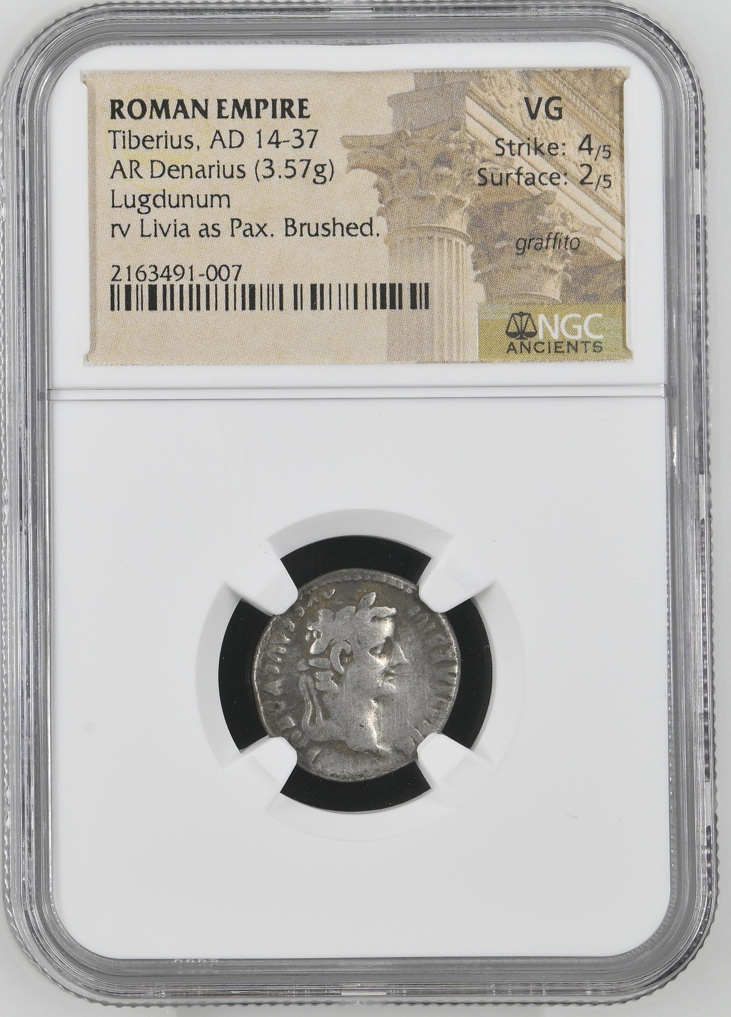 Roman Empire - Tiberius - Silver Denarius - NGC VG - RIC:26