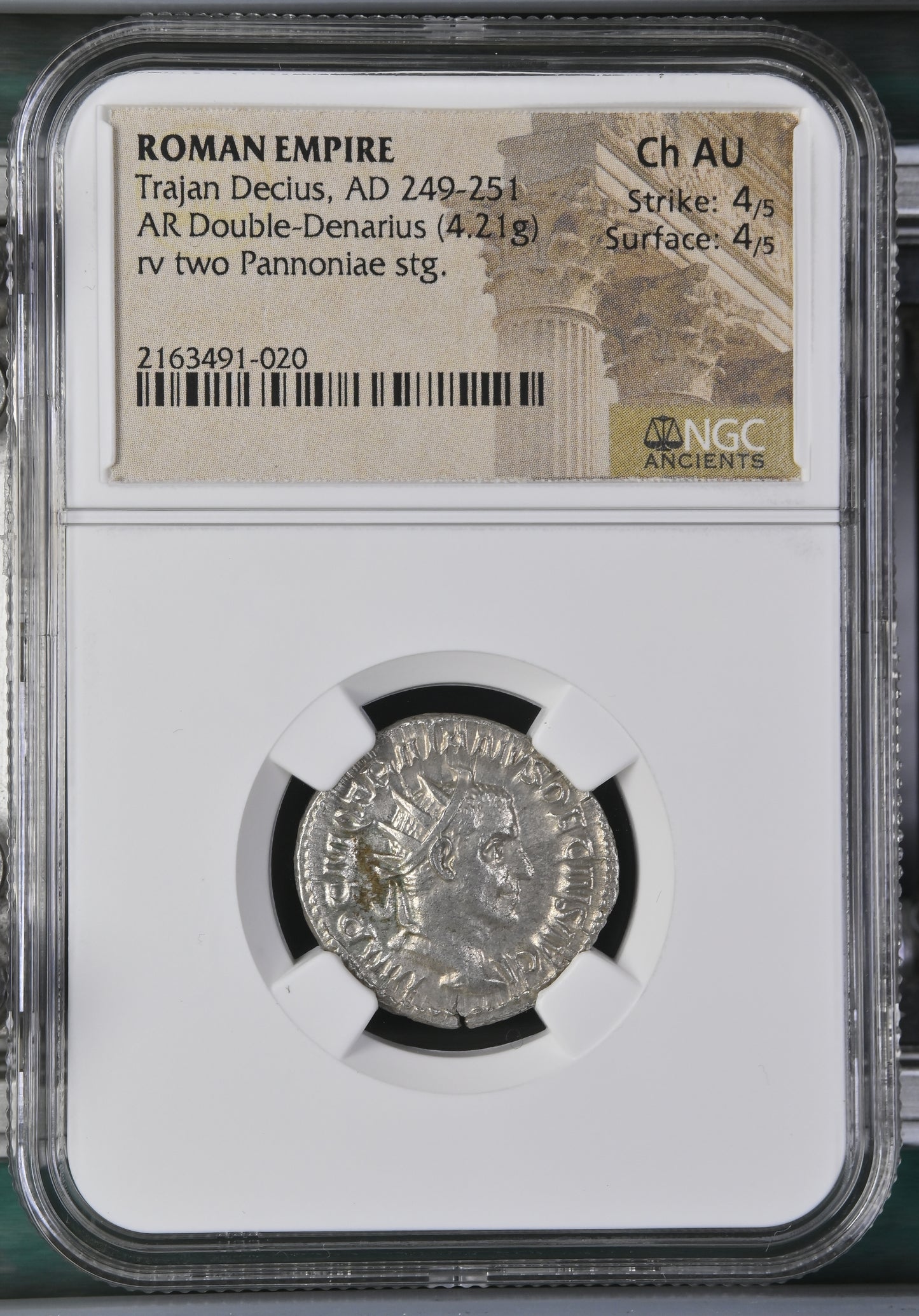 Roman Empire - Trajan Decius - Silver Double-Denarius - NGC Ch AU - RIC:21b