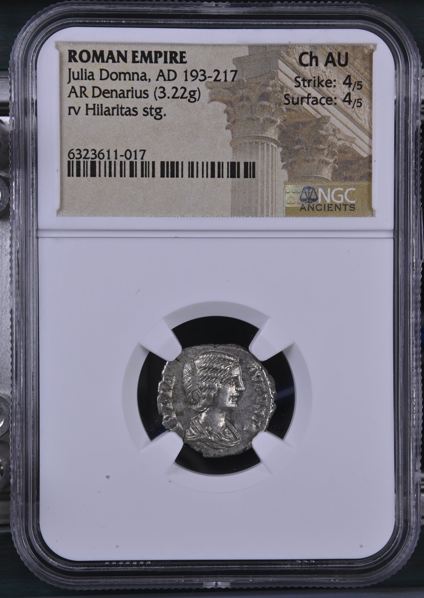 Roman Empire - Julia Domna - Silver Denarius - NGC Ch AU - RIC:555