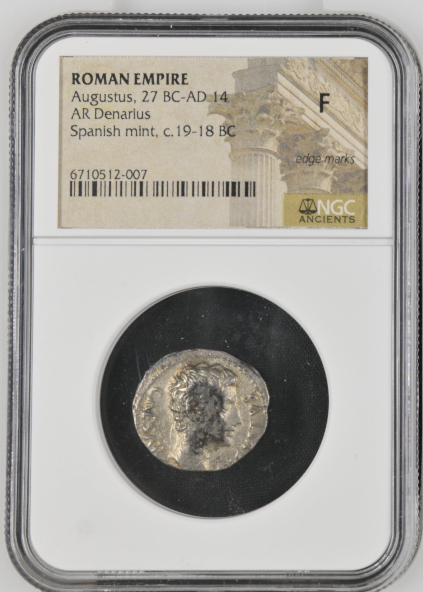 Roman Empire - Augustus - Silver Denarius - NGC F - RIC:79a