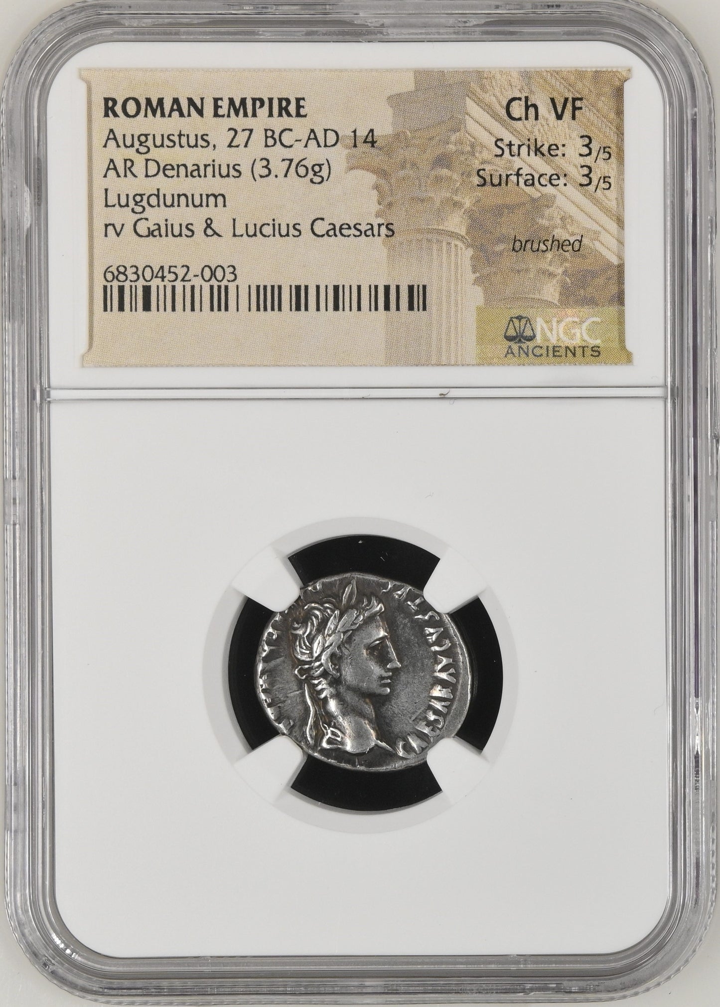 Roman Empire - Augustus - Silver Denarius - NGC Ch VF - RIC:207